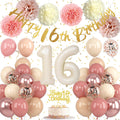 Froova 16th Birthday Decorations – Retro Blush Pink Sweet 16 Balloon Kit with Banner & Cake Topper