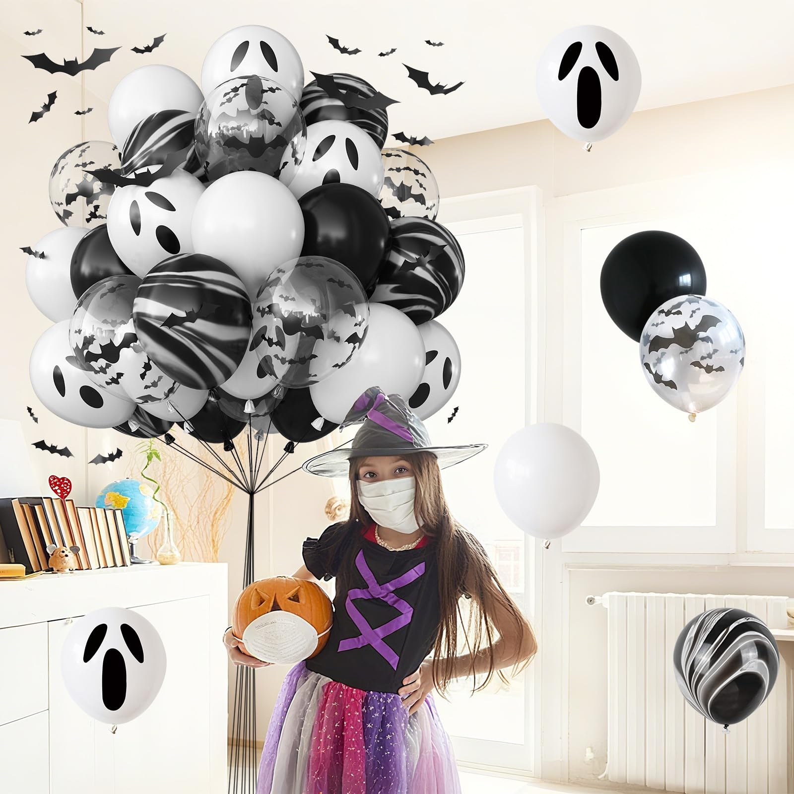 Froova 51-Piece Halloween Balloon Set with Bat Stickers and Ghost Balloons