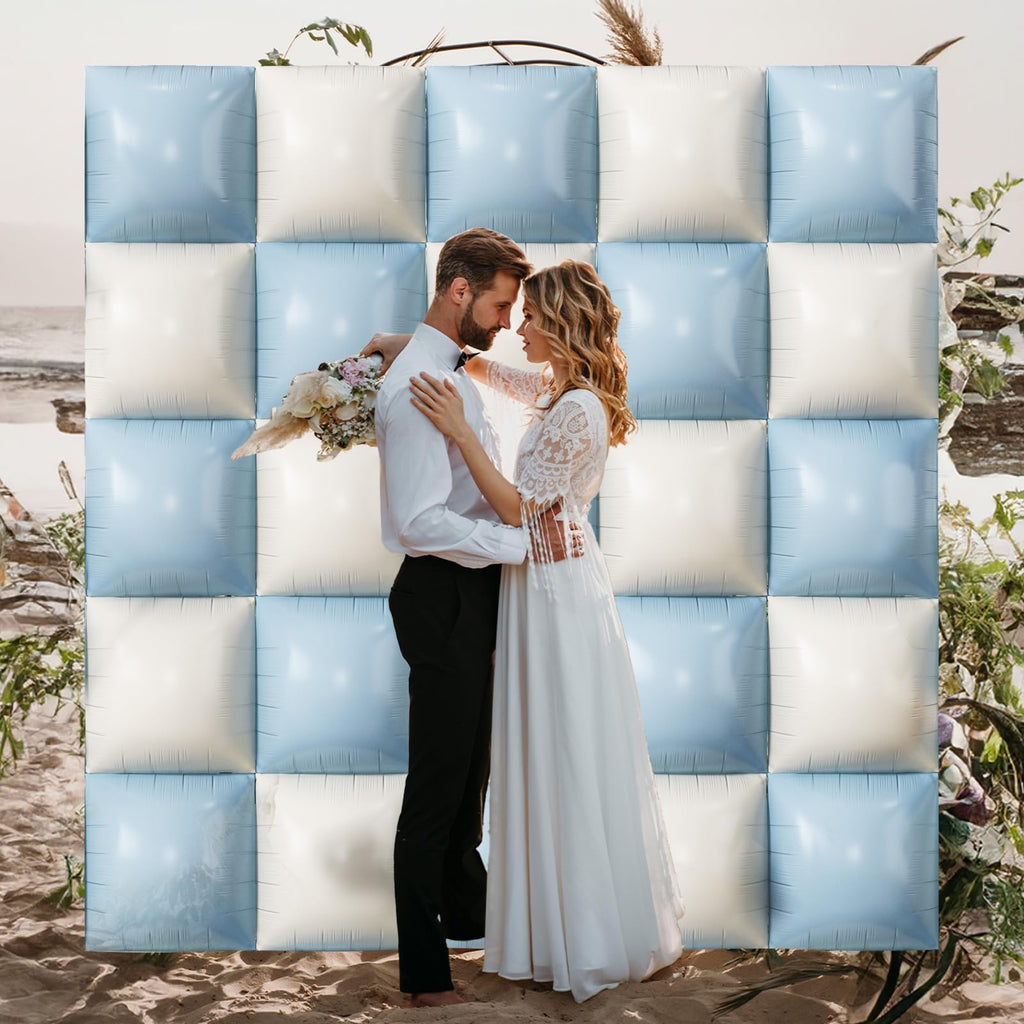Froova Baby Blue White 25PCS Square Foil Balloons Backdrop Kit - 19 Inch Double Sided for Baby Shower, Boho, Birthday Party Decor