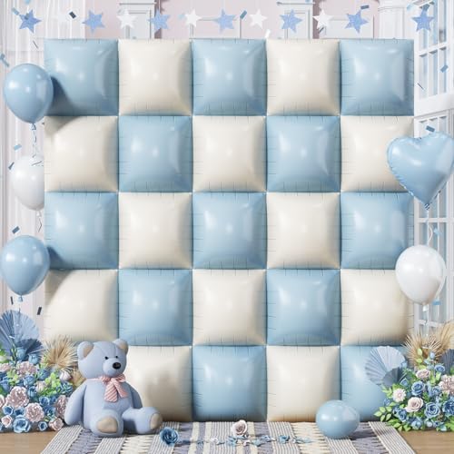 Froova Baby Blue White 25PCS Square Foil Balloons Backdrop Kit - 19 Inch Double Sided for Baby Shower, Boho, Birthday Party Decor