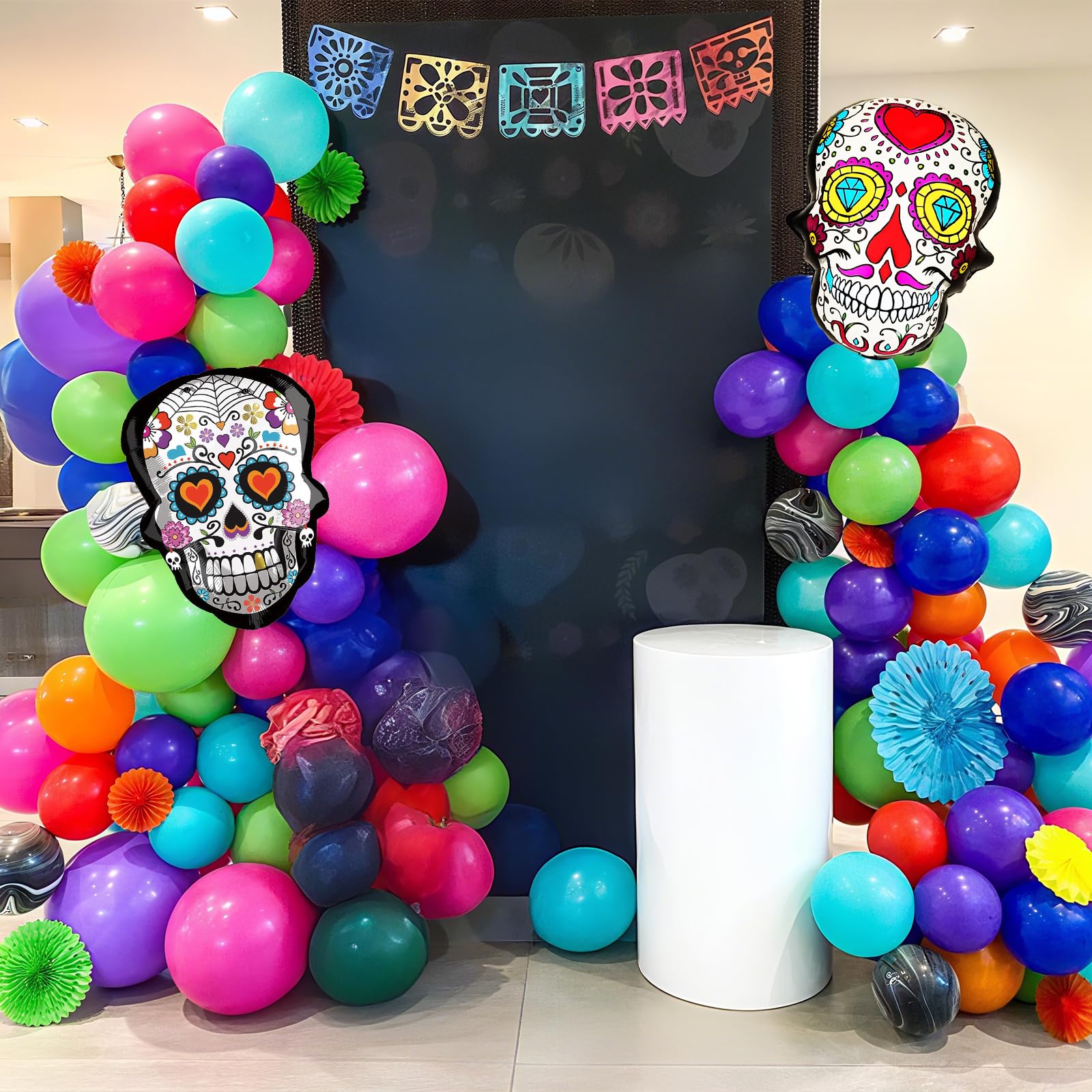 Froova Day of the Dead Balloon Arch Kit – 128 Colorful Latex & Foil Balloons for Dia de los Muertos Party Decor