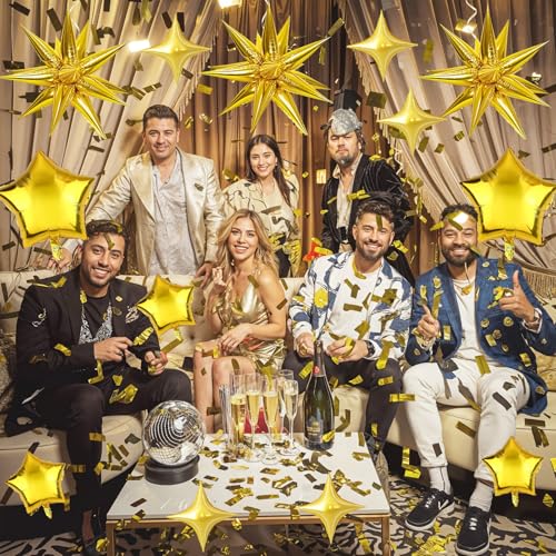 Froova Gold Foil Star Balloons Set - 22/18/10 Inch Metallic Stars for New Year, Baby Shower, Birthday Party Decorations