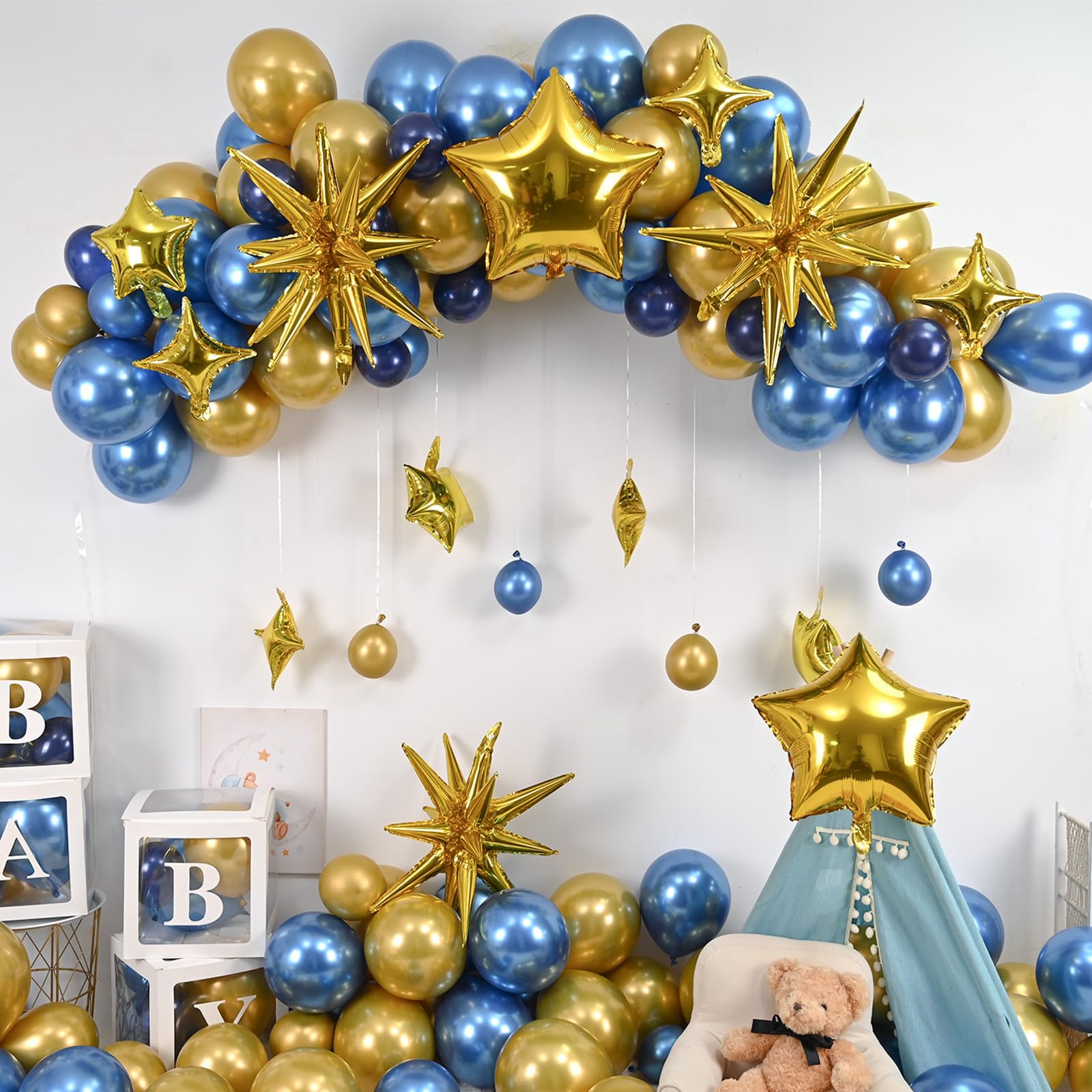 Froova Gold Foil Star Balloons Set - 22/18/10 Inch Metallic Stars for New Year, Baby Shower, Birthday Party Decorations