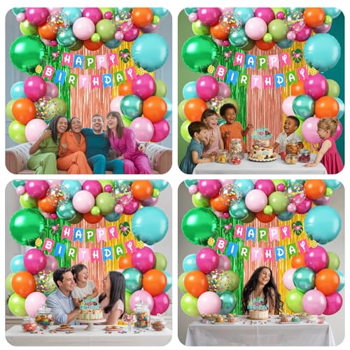 Froova Hawaiian Tropical Birthday Party Decorations Kit – 51-Piece Luau Set with Foil Curtain, Banner, Cake Topper, and Balloons