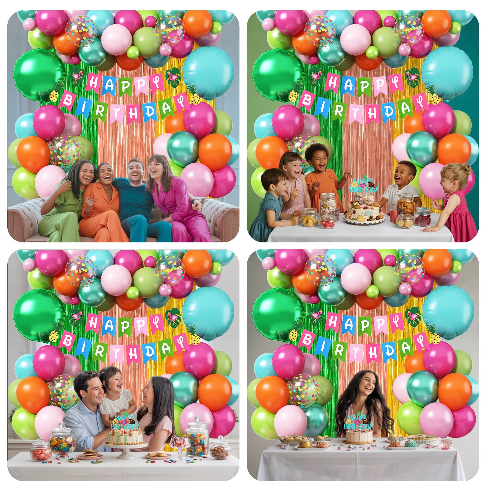 Froova Hawaiian Tropical Birthday Party Decorations Kit – 51-Piece Luau Set with Foil Curtain, Banner, Cake Topper, and Balloons