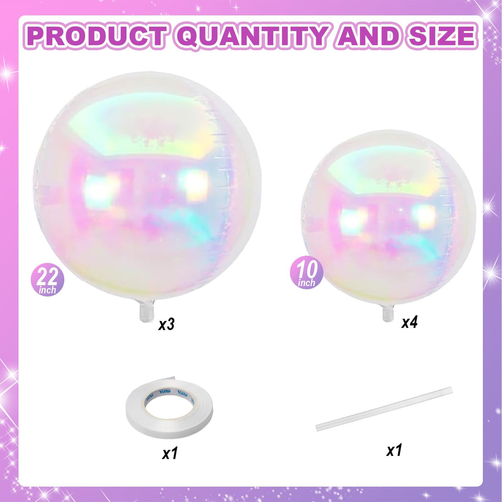 Froova Iridescent 4D Balloons Set – 7 Foil Balloons (22 & 10 Inch) for Party Decor