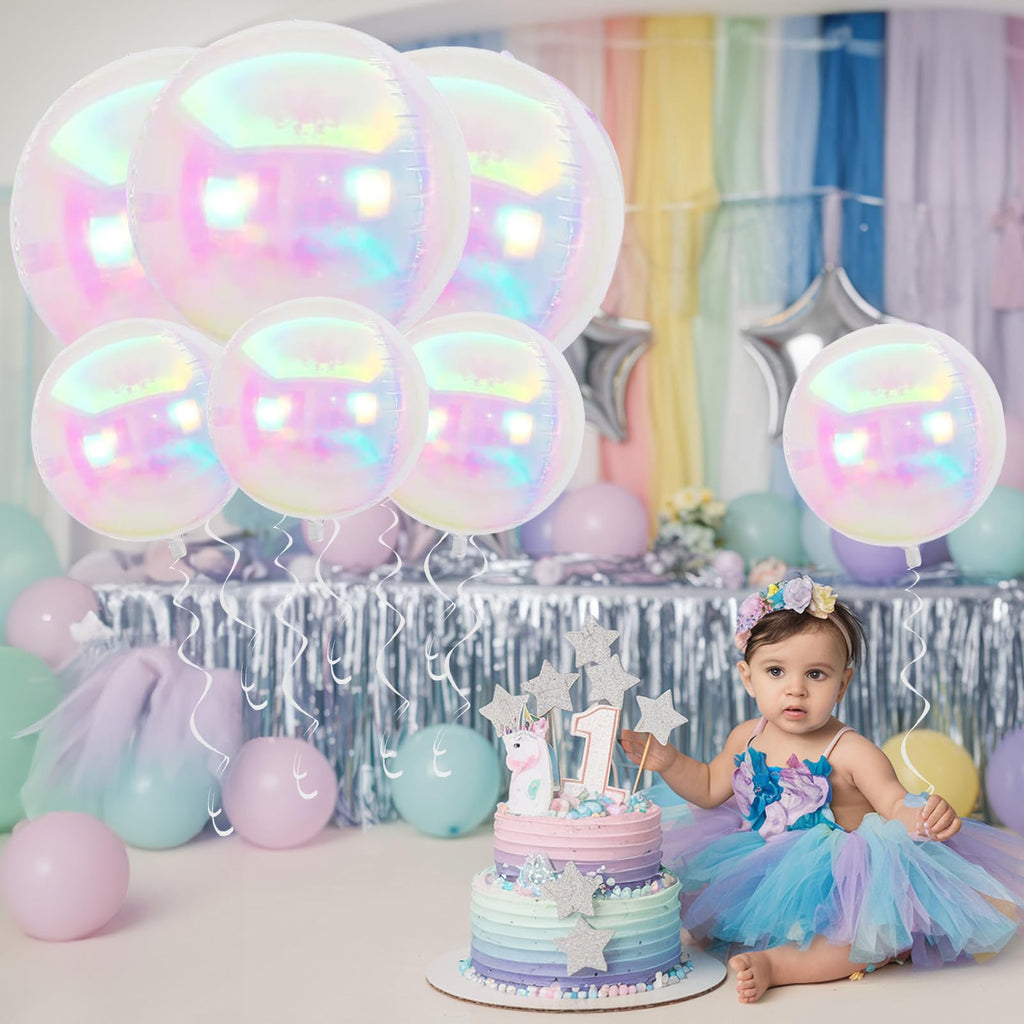 Froova Iridescent 4D Balloons Set – 7 Foil Balloons (22 & 10 Inch) for Party Decor