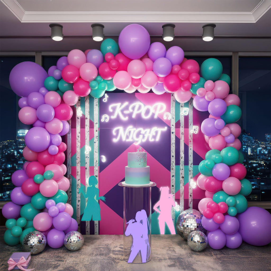 froufing K-Pop Themed Balloon Arch Kit – 152 Hot Pink, Teal & Purple Balloons with Tools