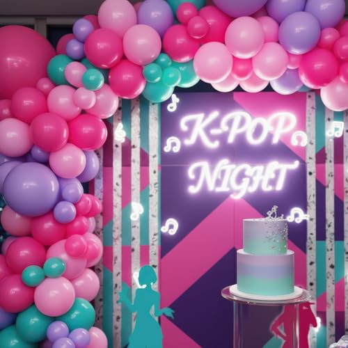 froufing K-Pop Themed Balloon Arch Kit – 152 Hot Pink, Teal & Purple Balloons with Tools