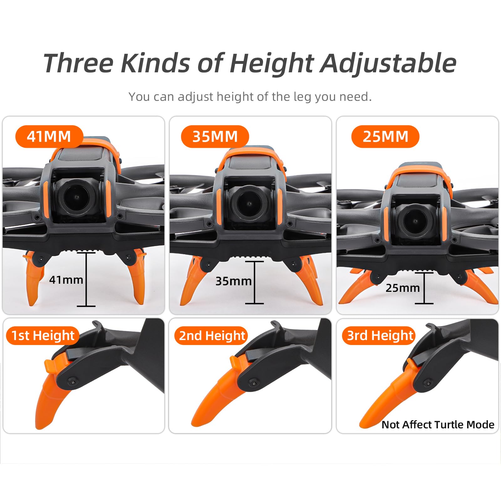 FSIDIWT Orange Foldable Landing Gear for DJI Avata 2 – Adjustable Height Extension Legs (25-41mm) Quick Release