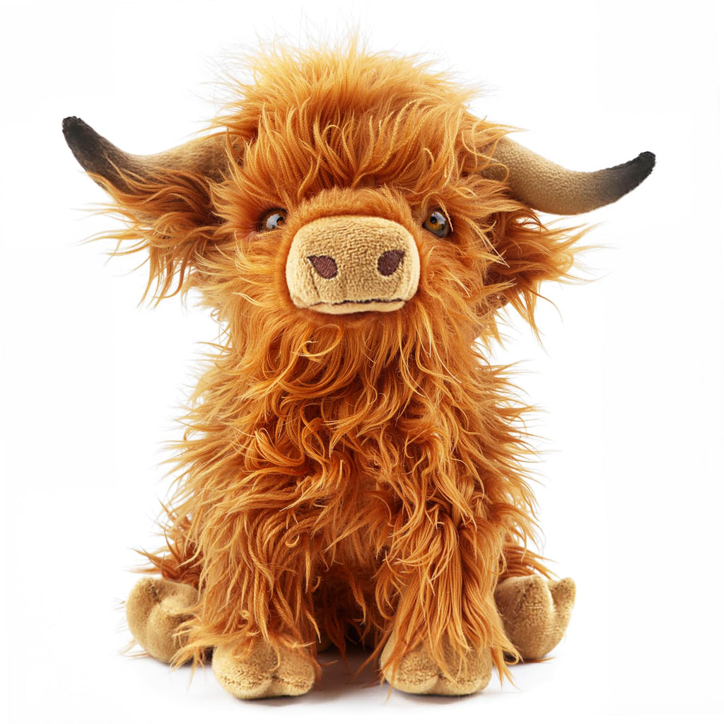 FSUGT Highland Cow Plush Toy – 10.5-Inch Soft Scottish Cow Stuffed Animal, Long-Horned Fluffy Farm Animal Decor for Kids and Adults (Brown Cow)