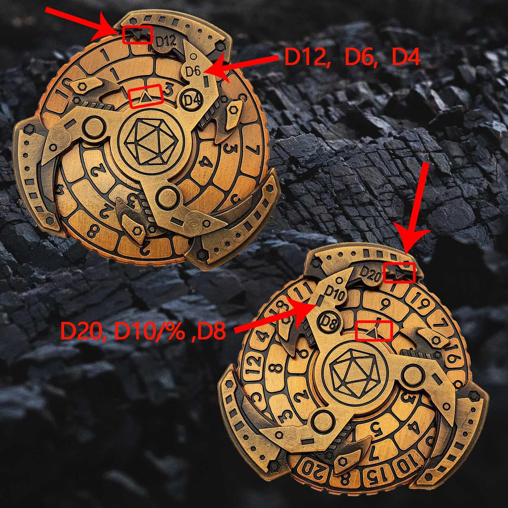 FTNNGIME 7-in-1 Metal Spinner DND Dice Set – Gold Compass Dice for RPG Games
