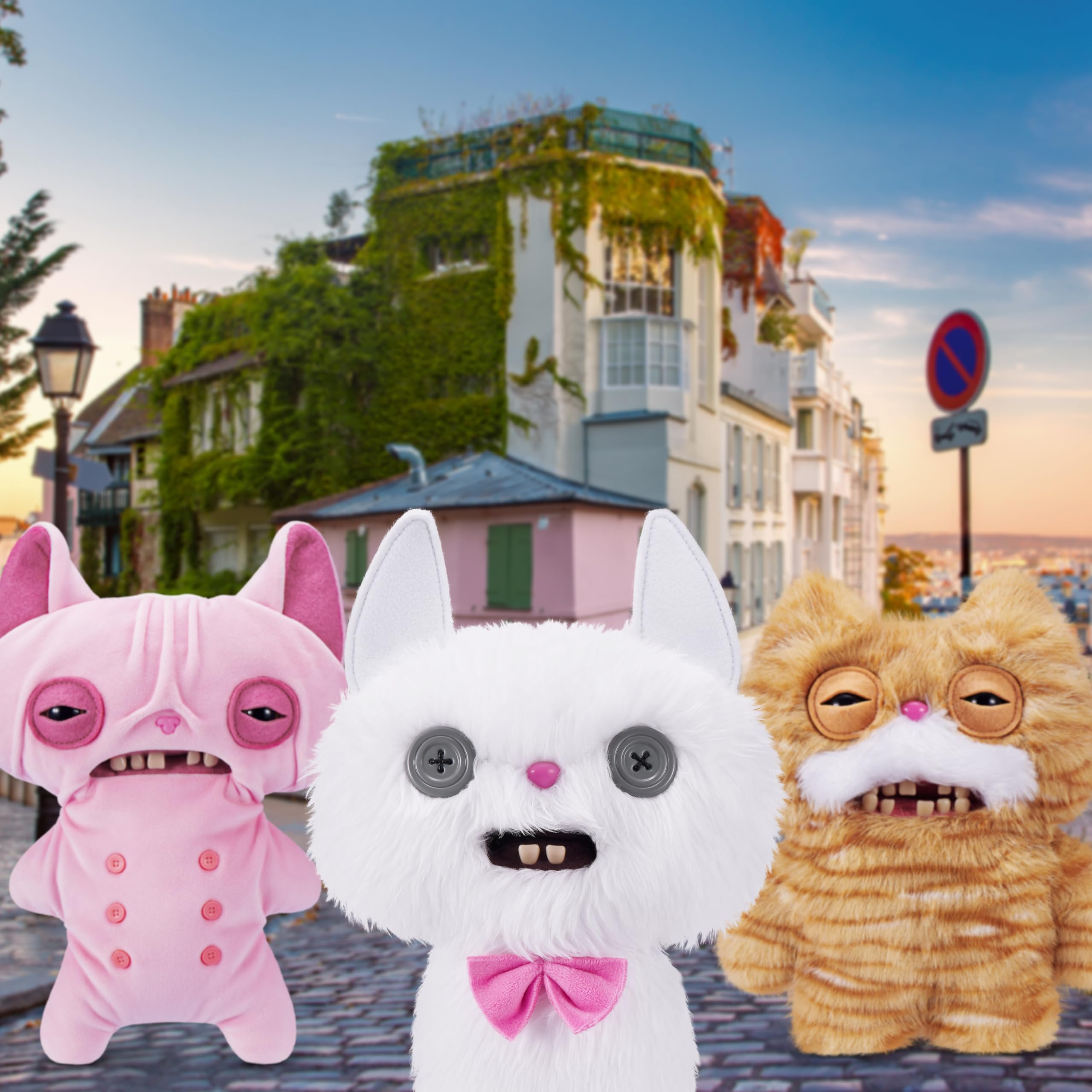Fuggler Alley Cats 9-Inch Plush Toy (Cheezee) White: Funny Ugly Monster Stuffed Animal with Human-Like Teeth, Collectible for Kids & Adults