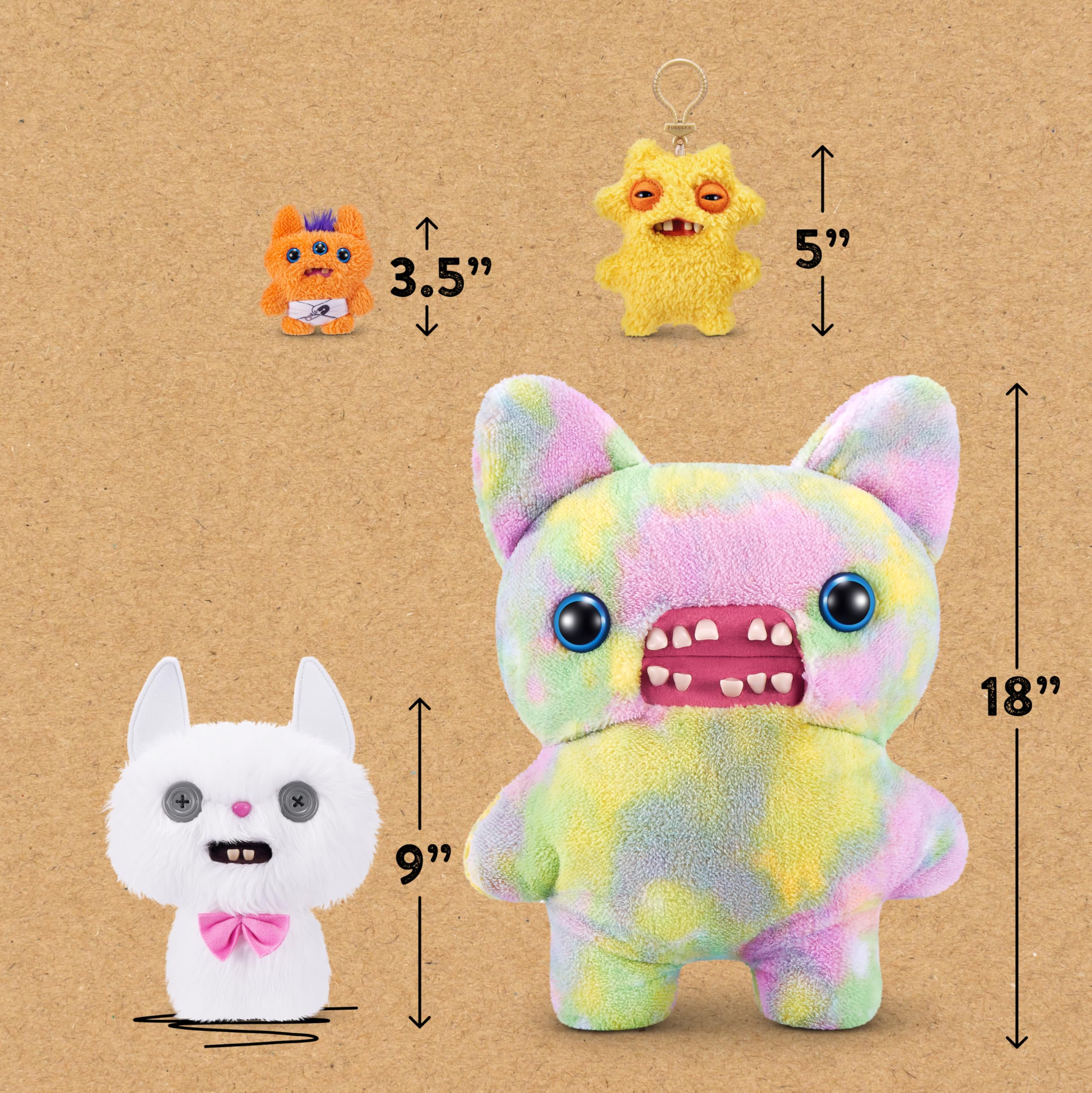 Fuggler Alley Cats 9-Inch Plush Toy (Cheezee) White: Funny Ugly Monster Stuffed Animal with Human-Like Teeth, Collectible for Kids & Adults