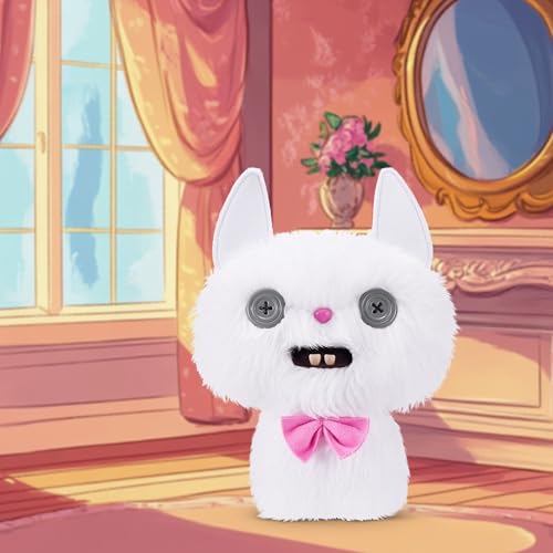 Fuggler Alley Cats 9-Inch Plush Toy (Cheezee) White: Funny Ugly Monster Stuffed Animal with Human-Like Teeth, Collectible for Kids & Adults