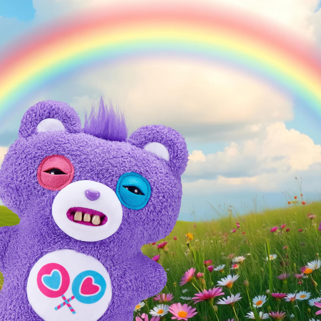 Fuggler Care Bears Share Bear 9-Inch Plush Toy – Soft, Ugly Crossover Collectible with Human-Like Teeth