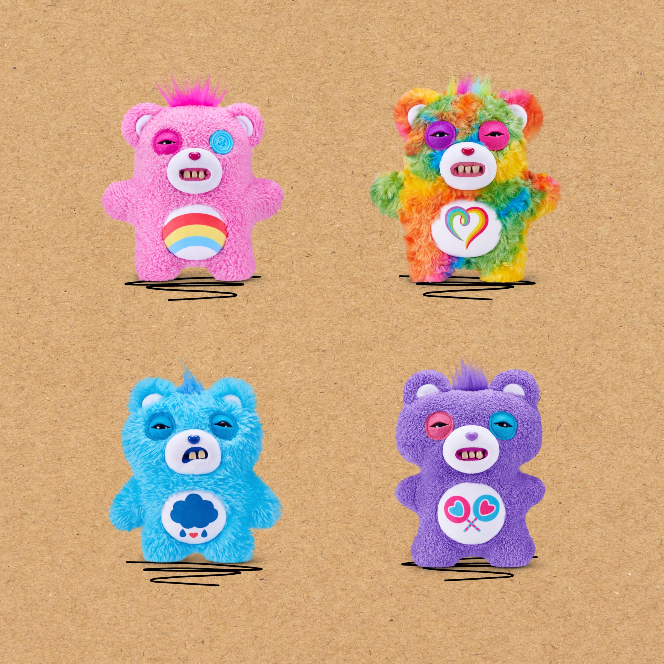 Fuggler Care Bears Share Bear 9-Inch Plush Toy – Soft, Ugly Crossover Collectible with Human-Like Teeth