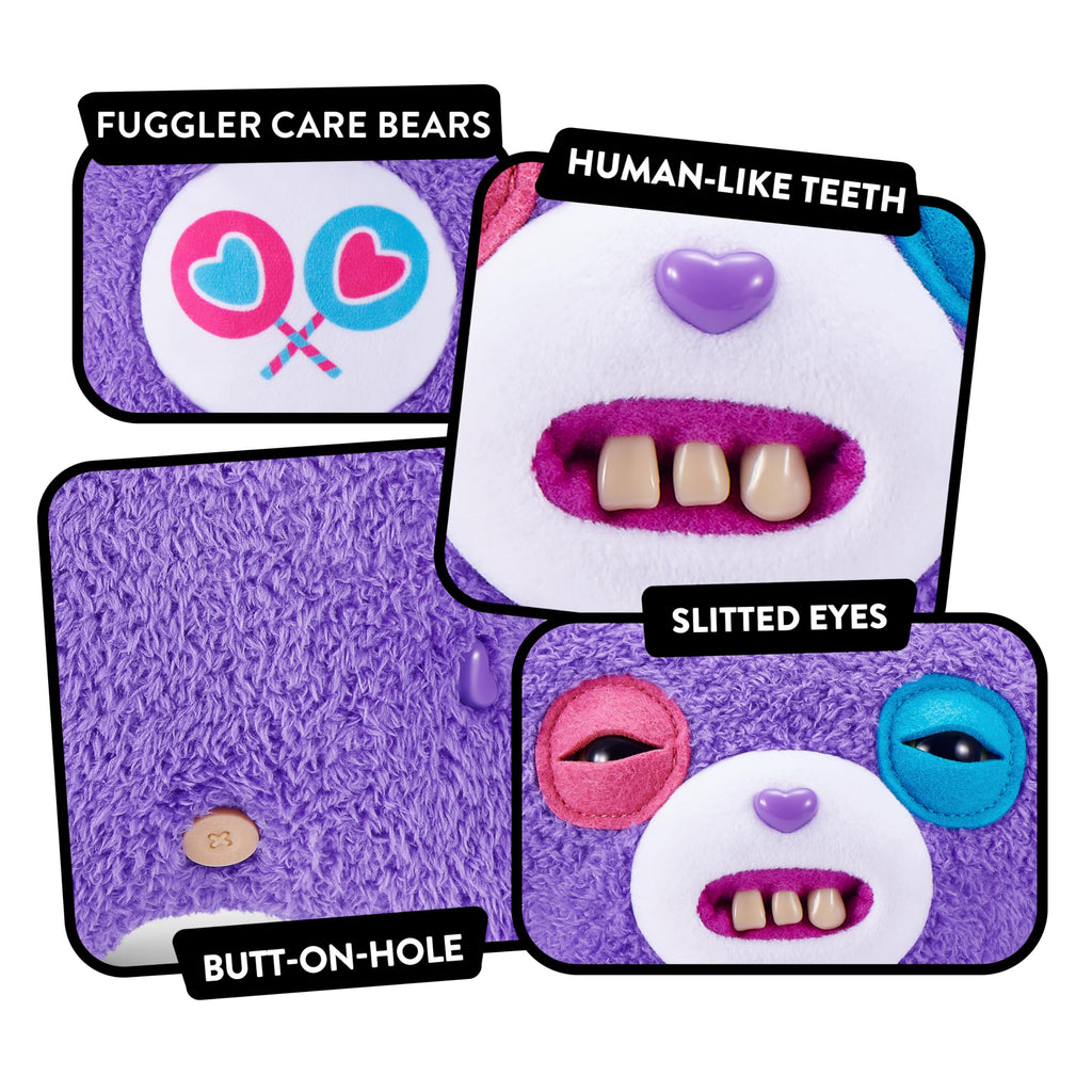 Fuggler Care Bears Share Bear 9-Inch Plush Toy – Soft, Ugly Crossover Collectible with Human-Like Teeth