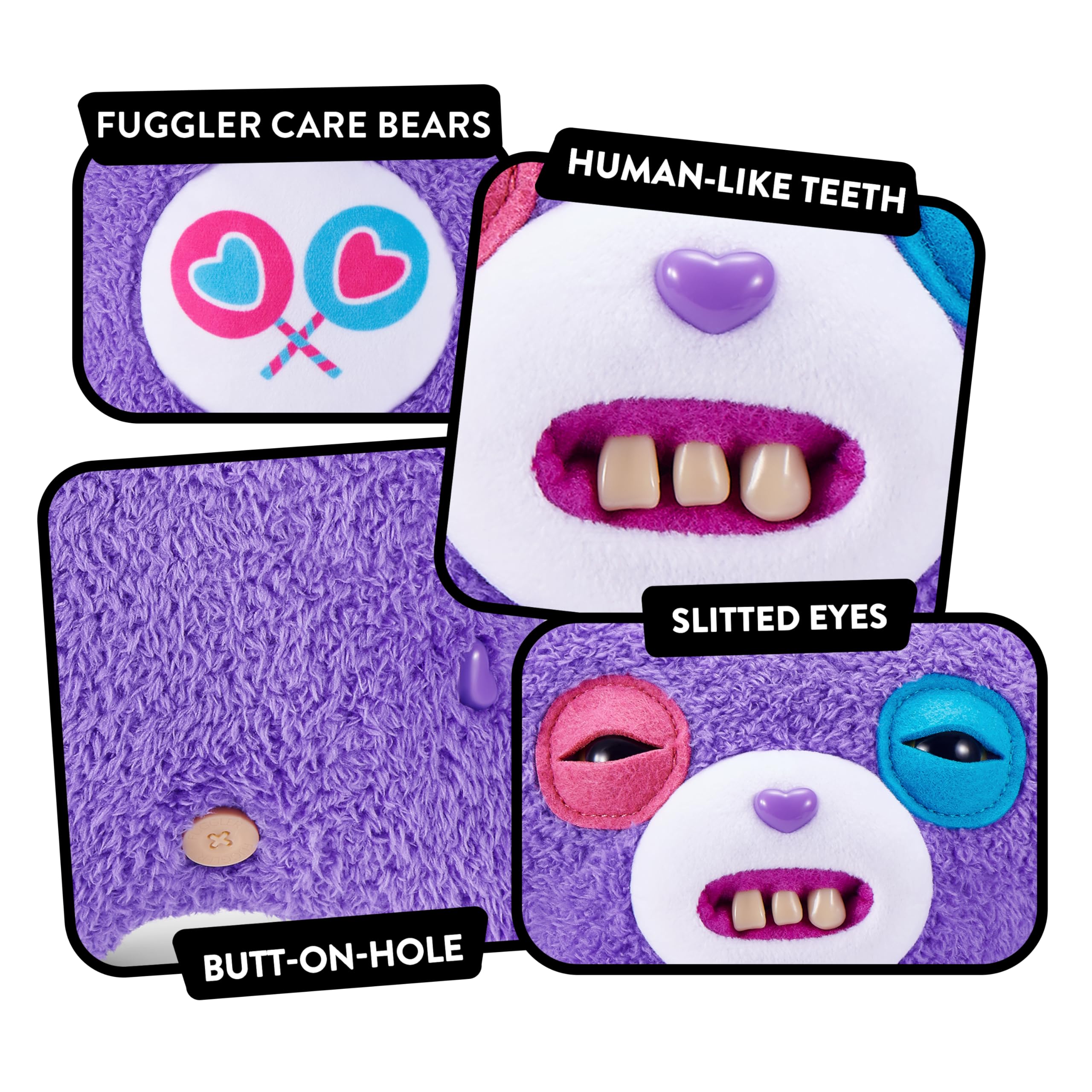 Fuggler Care Bears Share Bear 9-Inch Plush Toy – Soft, Ugly Crossover Collectible with Human-Like Teeth