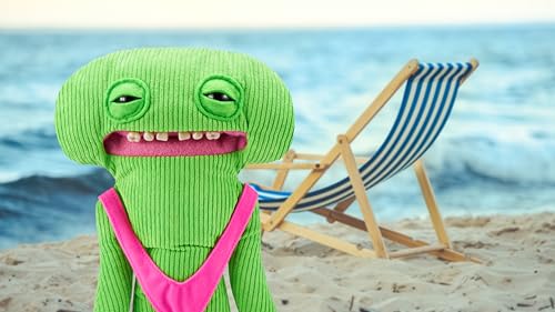 Fuggler Vacay Vibes Smiley O Riley – 9-Inch Green Plush Monster with Rare Butt-on Hole Feature