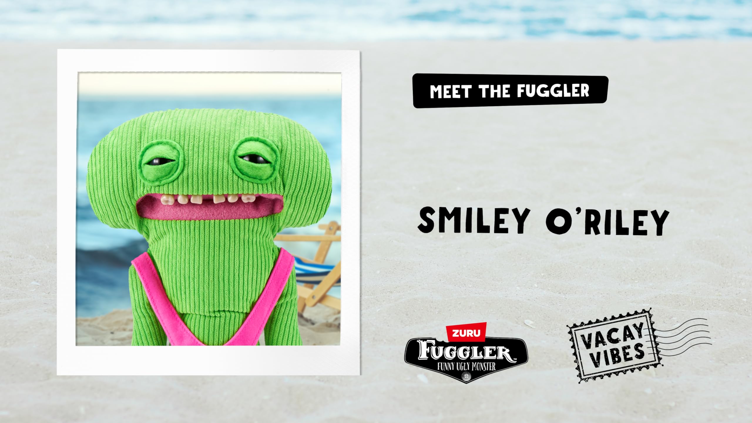 Fuggler Vacay Vibes Smiley O Riley – 9-Inch Green Plush Monster with Rare Butt-on Hole Feature