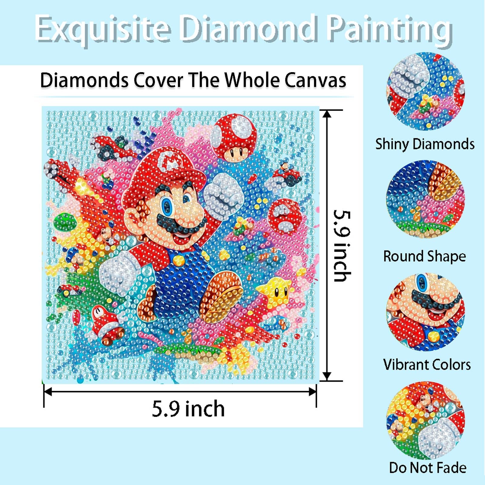 Fuinkqe 4 Pack Diamond Art Kits for Kids - Cartoon Mosaic Painting Sets for Ages 4-12, 6x6 Inch Canvases