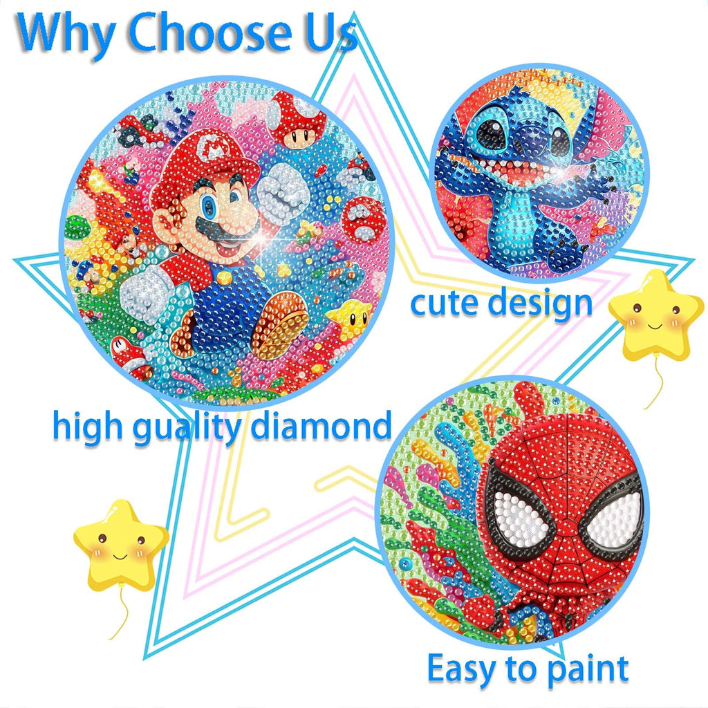 Fuinkqe 4 Pack Diamond Art Kits for Kids - Cartoon Mosaic Painting Sets for Ages 4-12, 6x6 Inch Canvases