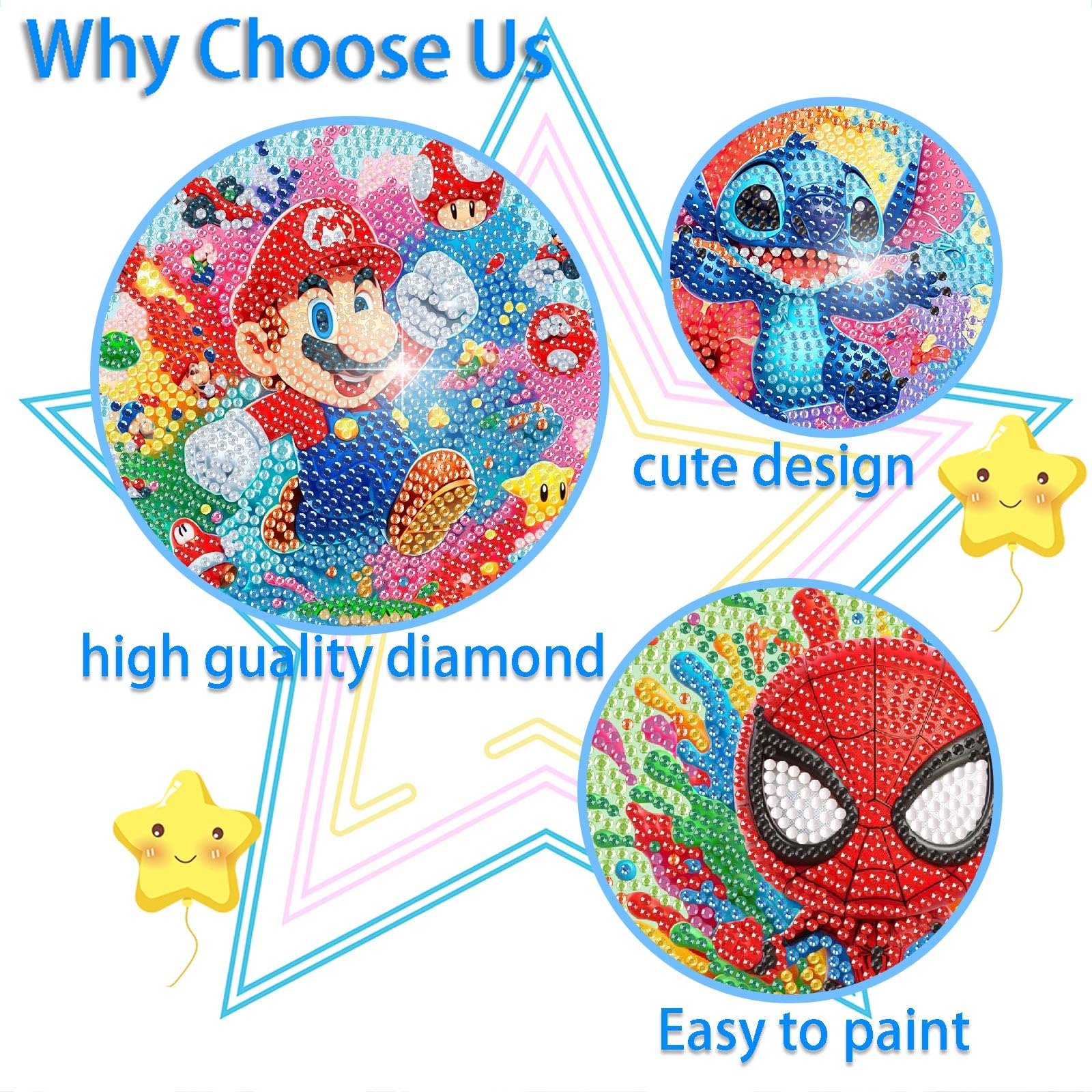 Fuinkqe 4 Pack Diamond Art Kits for Kids - Cartoon Mosaic Painting Sets for Ages 4-12, 6x6 Inch Canvases