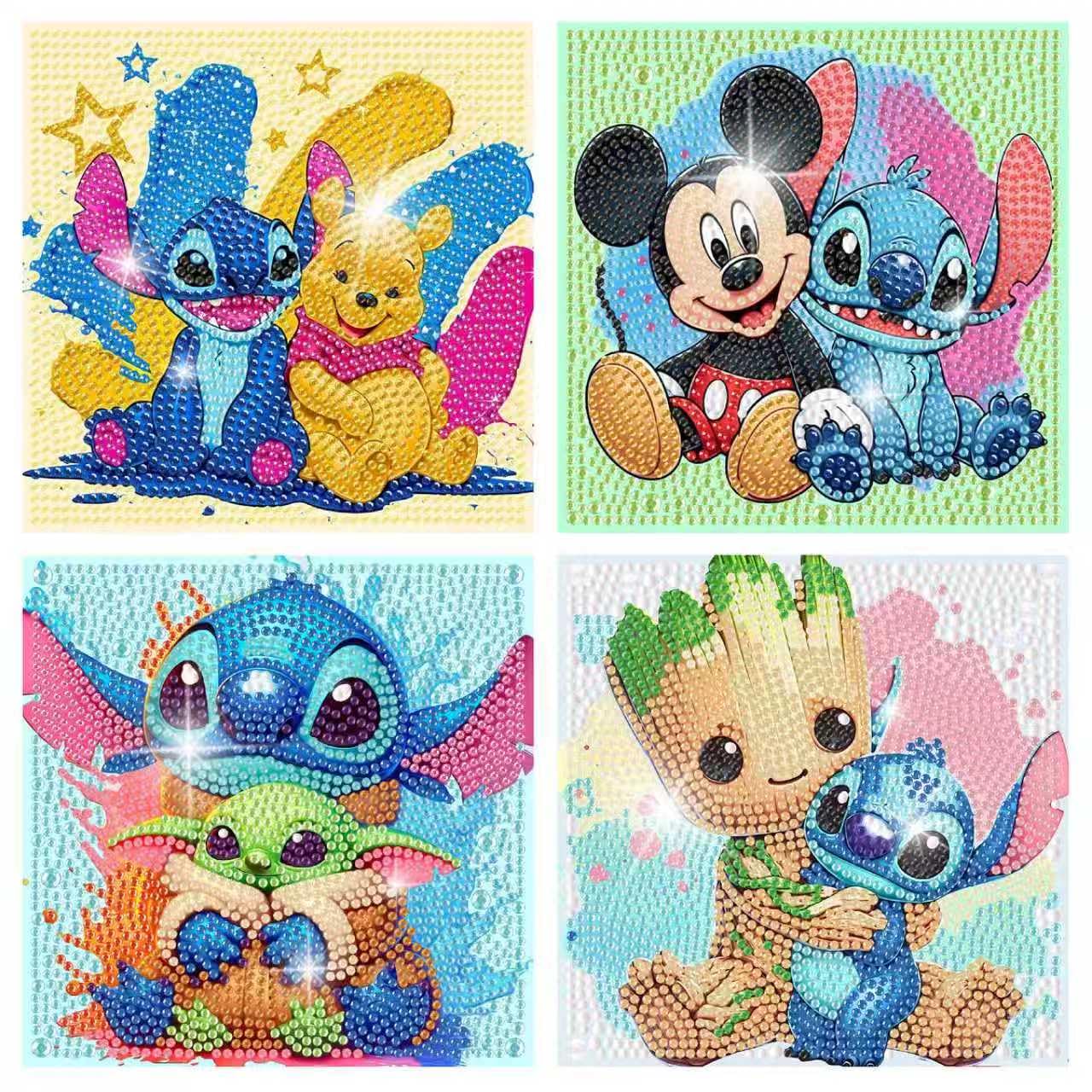 Fuinkqe 4-Pack Diamond Art Kits for Kids – Cartoon 5D DIY Gem Painting, 6x6 Inch Canvases