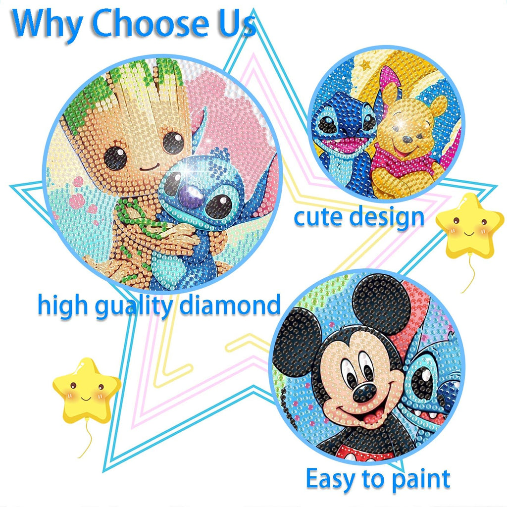 Fuinkqe 4-Pack Diamond Art Kits for Kids – Cartoon 5D DIY Gem Painting, 6x6 Inch Canvases