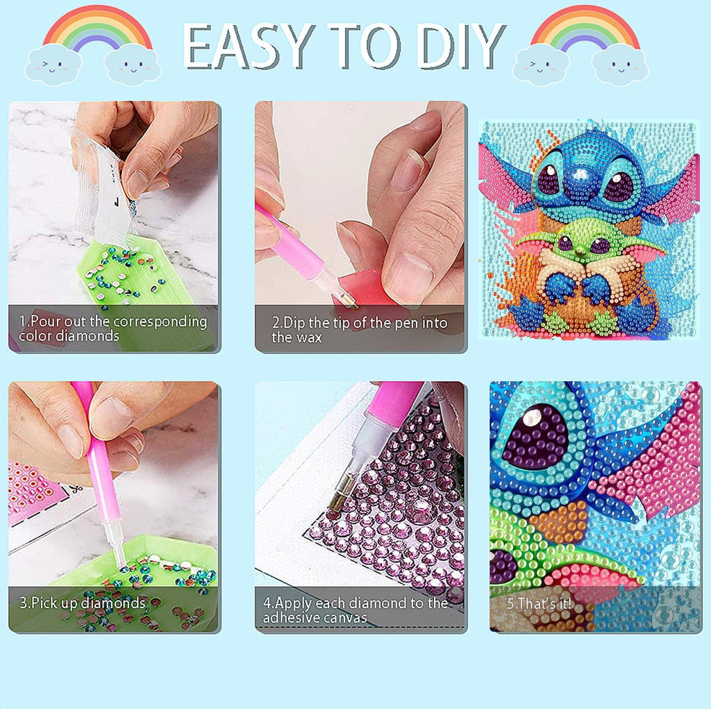 Fuinkqe 4-Pack Diamond Art Kits for Kids – Cartoon 5D DIY Gem Painting, 6x6 Inch Canvases