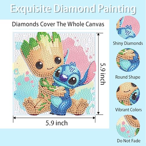 Fuinkqe 4-Pack Diamond Art Kits for Kids – Cartoon 5D DIY Gem Painting, 6x6 Inch Canvases