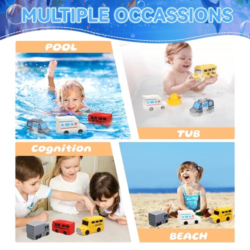 FUIYKA Mold Free Bath Toys – 6 Pack No Hole Silicone Floating Vehicles with Storage Mesh