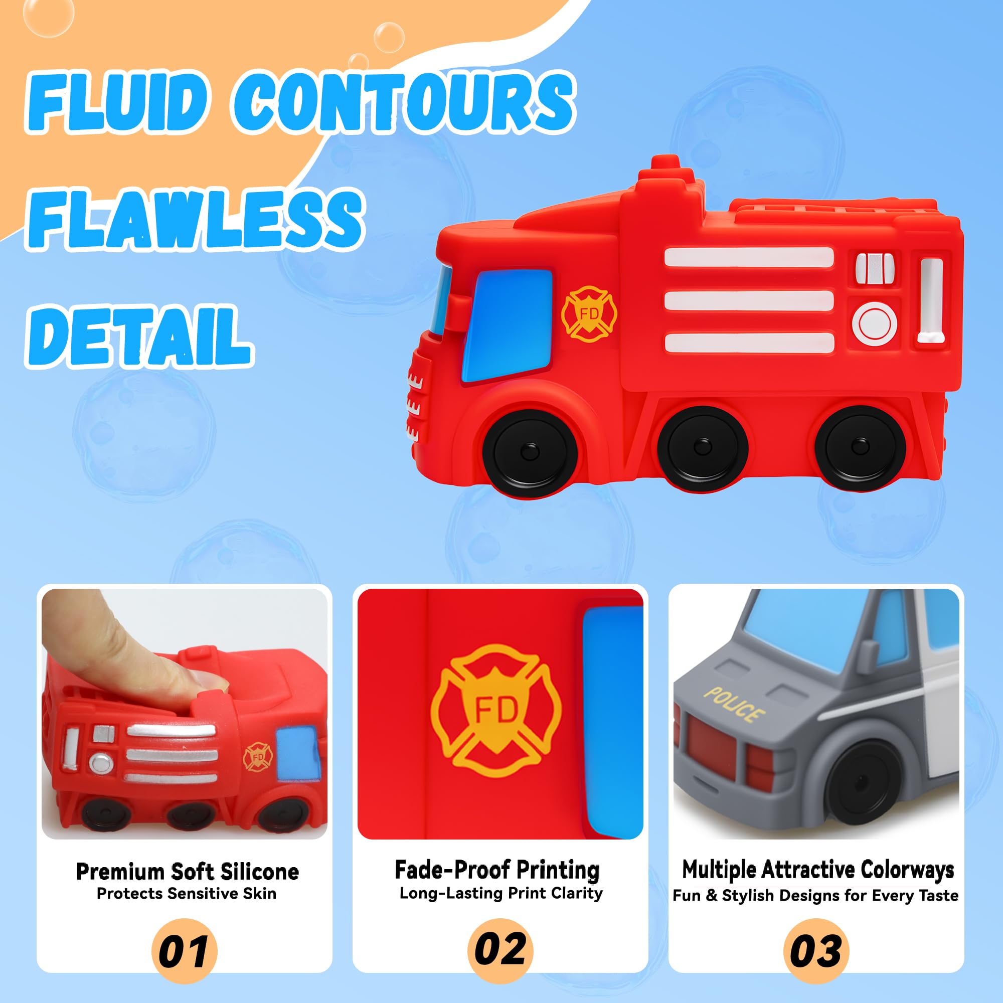 FUIYKA Mold Free Bath Toys – 6 Pack No Hole Silicone Floating Vehicles with Storage Mesh