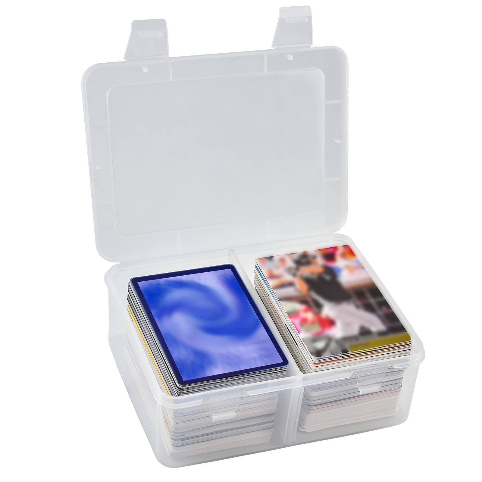 FULLCASE Clear Plastic Card Case – Holds 300+ Trading & Sports Cards, Heavy Duty Storage Box with Dividers
