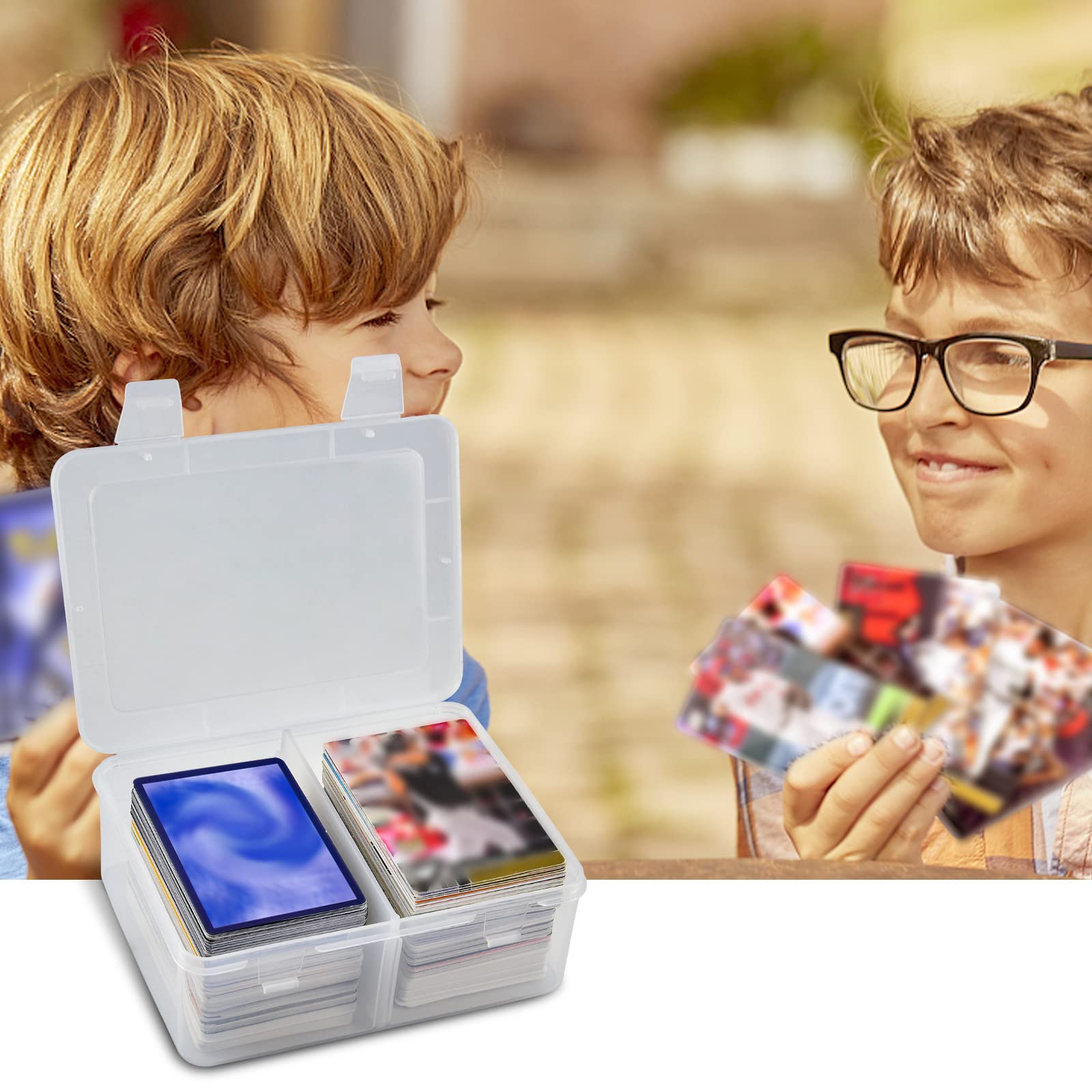 FULLCASE Clear Plastic Card Case – Holds 300+ Trading & Sports Cards, Heavy Duty Storage Box with Dividers