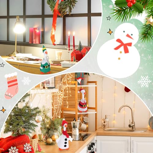 Fullhawl 4 Sets Winter Mini Desk Goose Outfit - Santa, Elf, Tree & Snowman Felt Costumes for 7-Inch Magnetic Silly Goose Statue