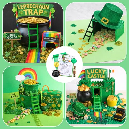 Fullhawl St. Patrick's Day Leprechaun Trap Kit – Includes Shamrock Letter, Gold Coins, Glitter Bottle & Cauldron