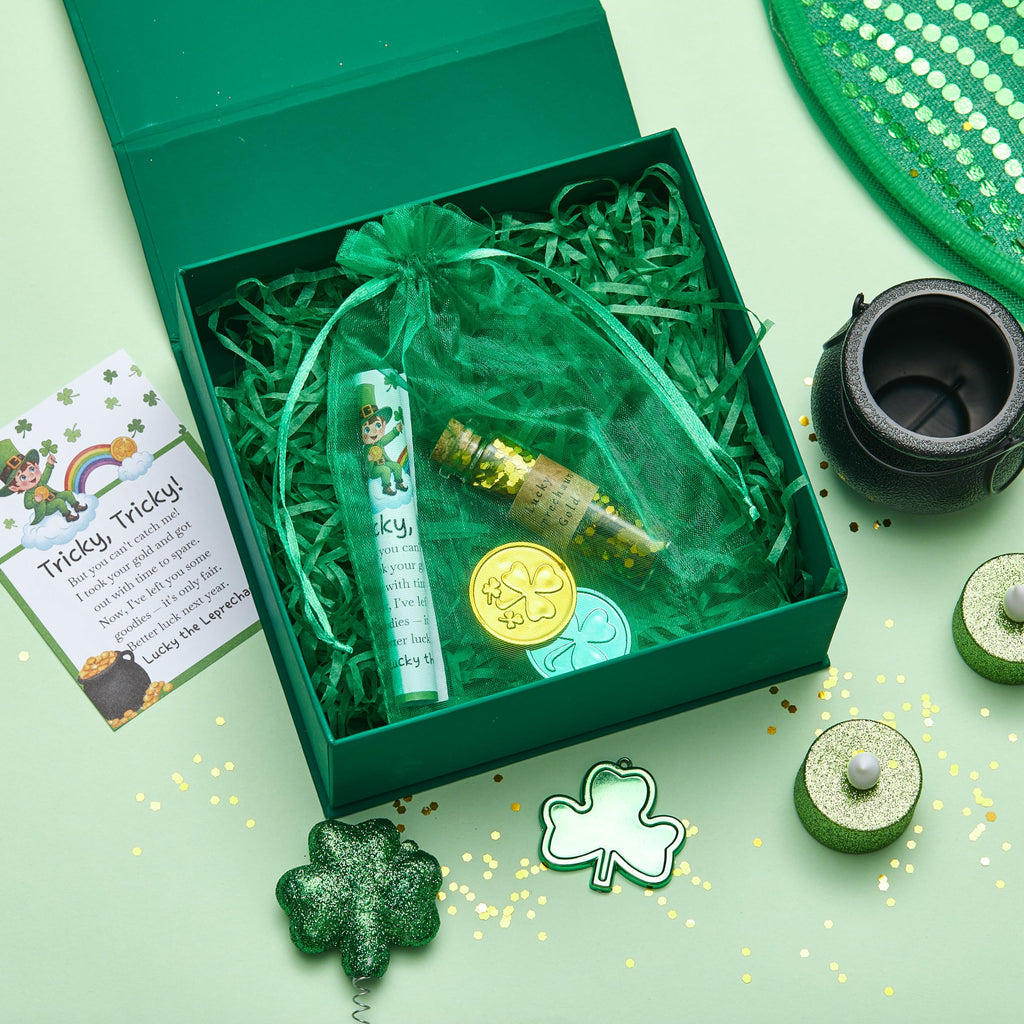Fullhawl St. Patrick's Day Leprechaun Trap Kit – Includes Shamrock Letter, Gold Coins, Glitter Bottle & Cauldron