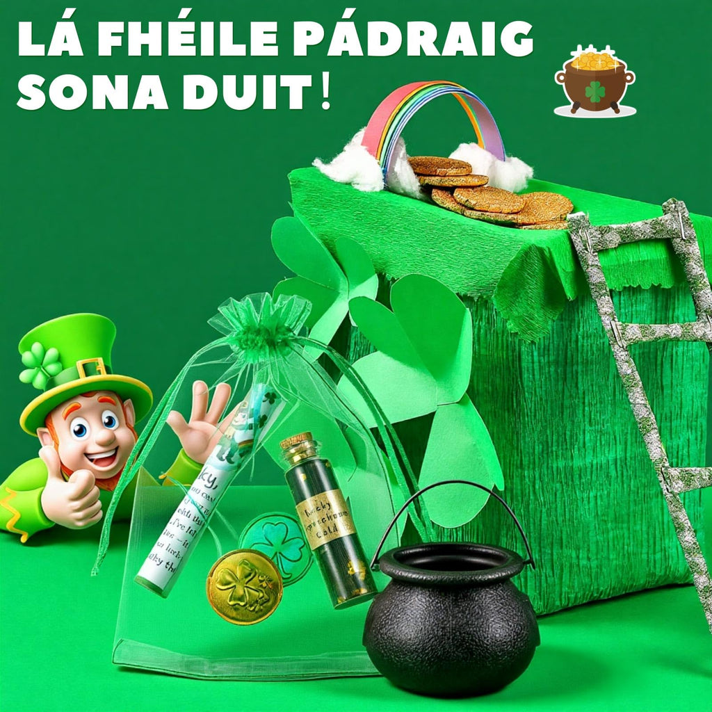 Fullhawl St. Patrick's Day Leprechaun Trap Kit – Includes Shamrock Letter, Gold Coins, Glitter Bottle & Cauldron