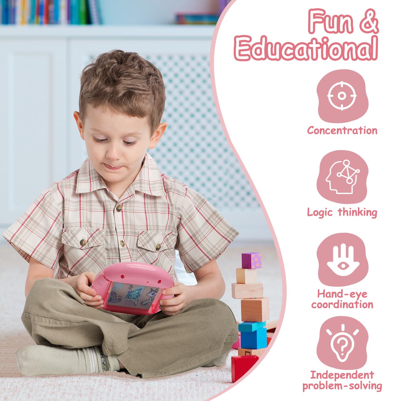 Fullware Rotating Puzzle for Kids 3-8 - 4 Puzzles in 1 Travel Toy for Car, Plane, Road Trip
