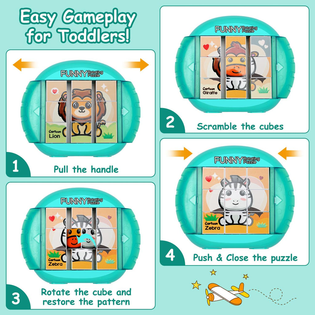 Fullware Rotating Puzzle for Kids Ages 3-8 – 4 Animal Puzzles in 1, Travel Toy for Fine Motor Skills