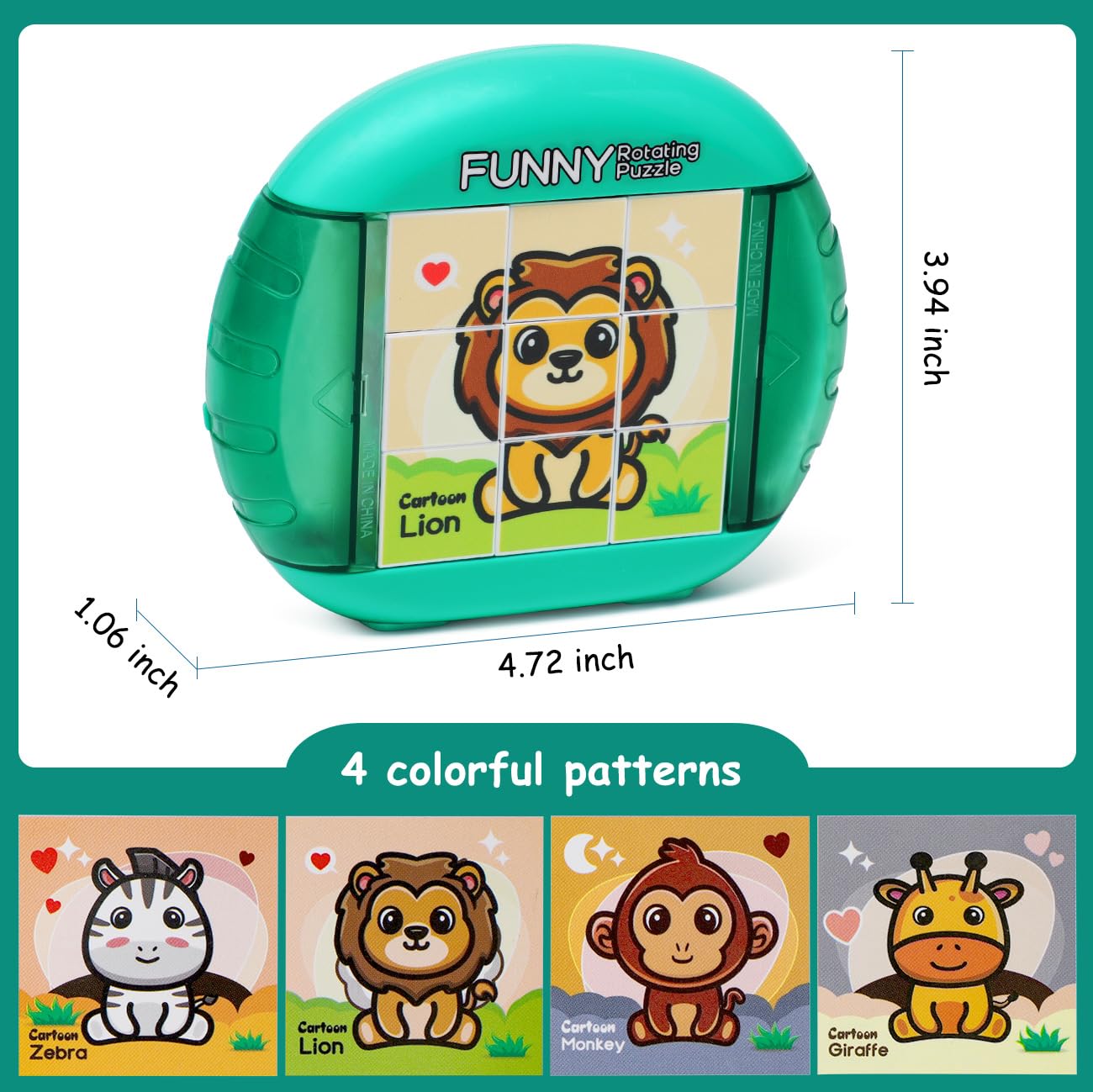 Fullware Rotating Puzzle for Kids Ages 3-8 – 4 Animal Puzzles in 1, Travel Toy for Fine Motor Skills