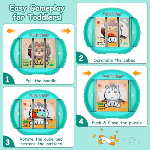 Fullware Rotating Puzzle for Kids Ages 3-8 – 4 Animal Puzzles in 1, Travel Toy for Fine Motor Skills