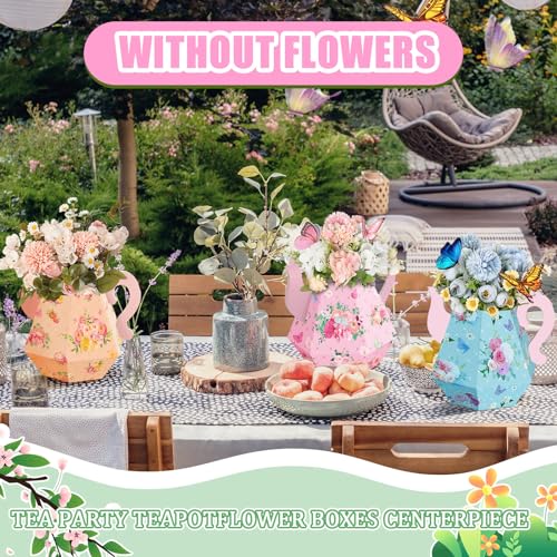 Fulmoon 6-Pack Tea Party Decorations - Paper Teapot Centerpieces with Floral Patterns, 6.7-Inch Cardboard Table Decor for Baby Showers, Weddings, Birthdays