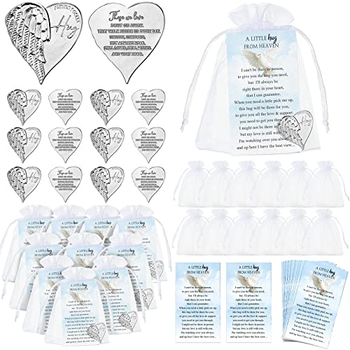 Fumete 20 Sets Funeral Favors for Guests with Heart Pocket Hug Tokens, Memorial Prayer Cards & Organza Bags