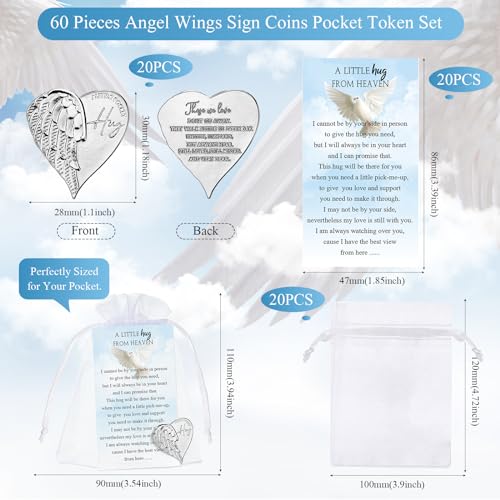 Fumete 20 Sets Funeral Favors for Guests with Heart Pocket Hug Tokens, Memorial Prayer Cards & Organza Bags