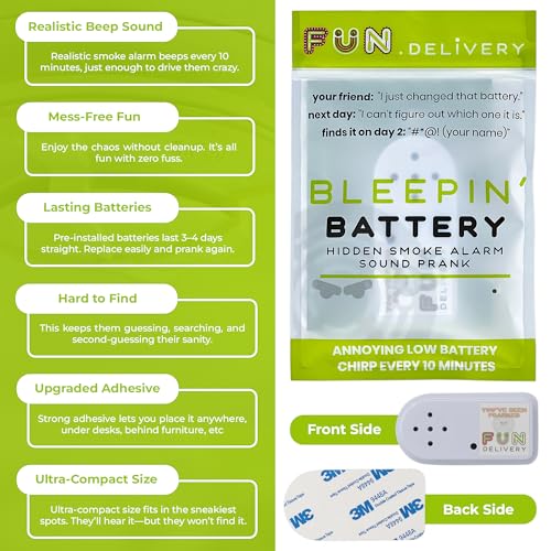 FUN delivery Bleepin' Battery Hidden Noise Maker Prank – Realistic Smoke Alarm Beep Gag for Office Prank Wars & April Fools