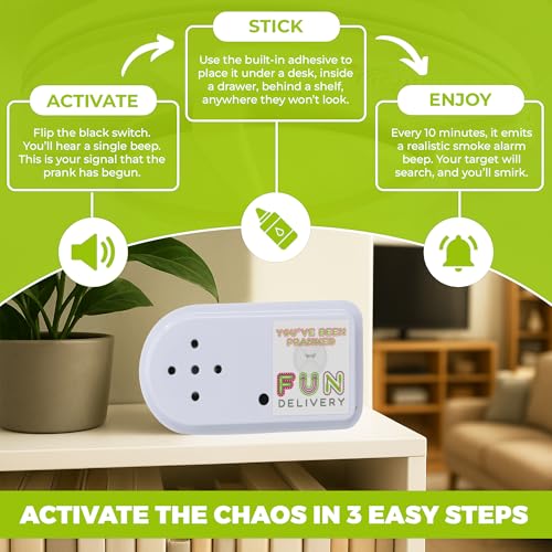FUN delivery Bleepin' Battery Hidden Noise Maker Prank – Realistic Smoke Alarm Beep Gag for Office Prank Wars & April Fools