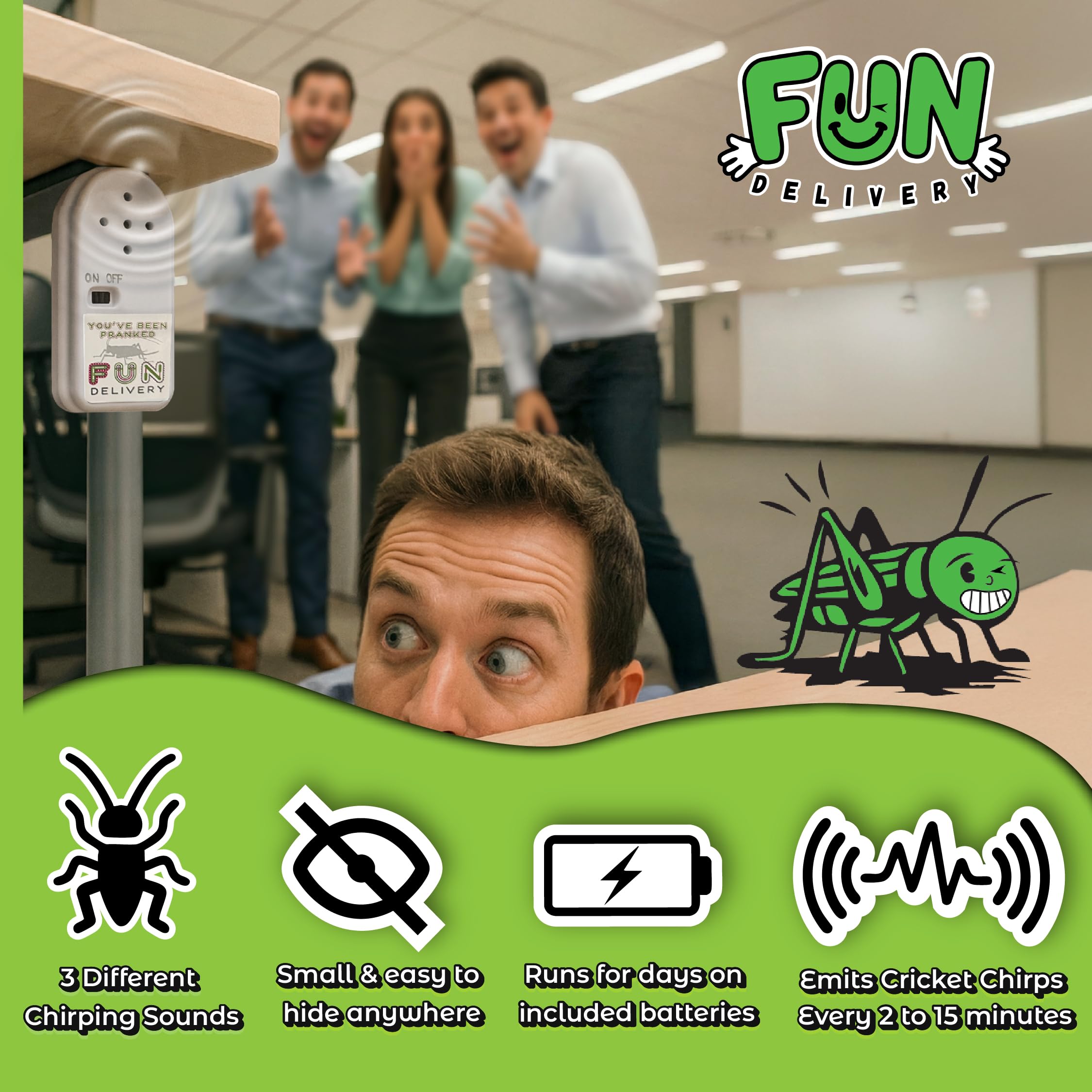 FUN delivery Frickin’ Cricket Hidden Noise Maker – Realistic Chirping Prank Toy for Adults